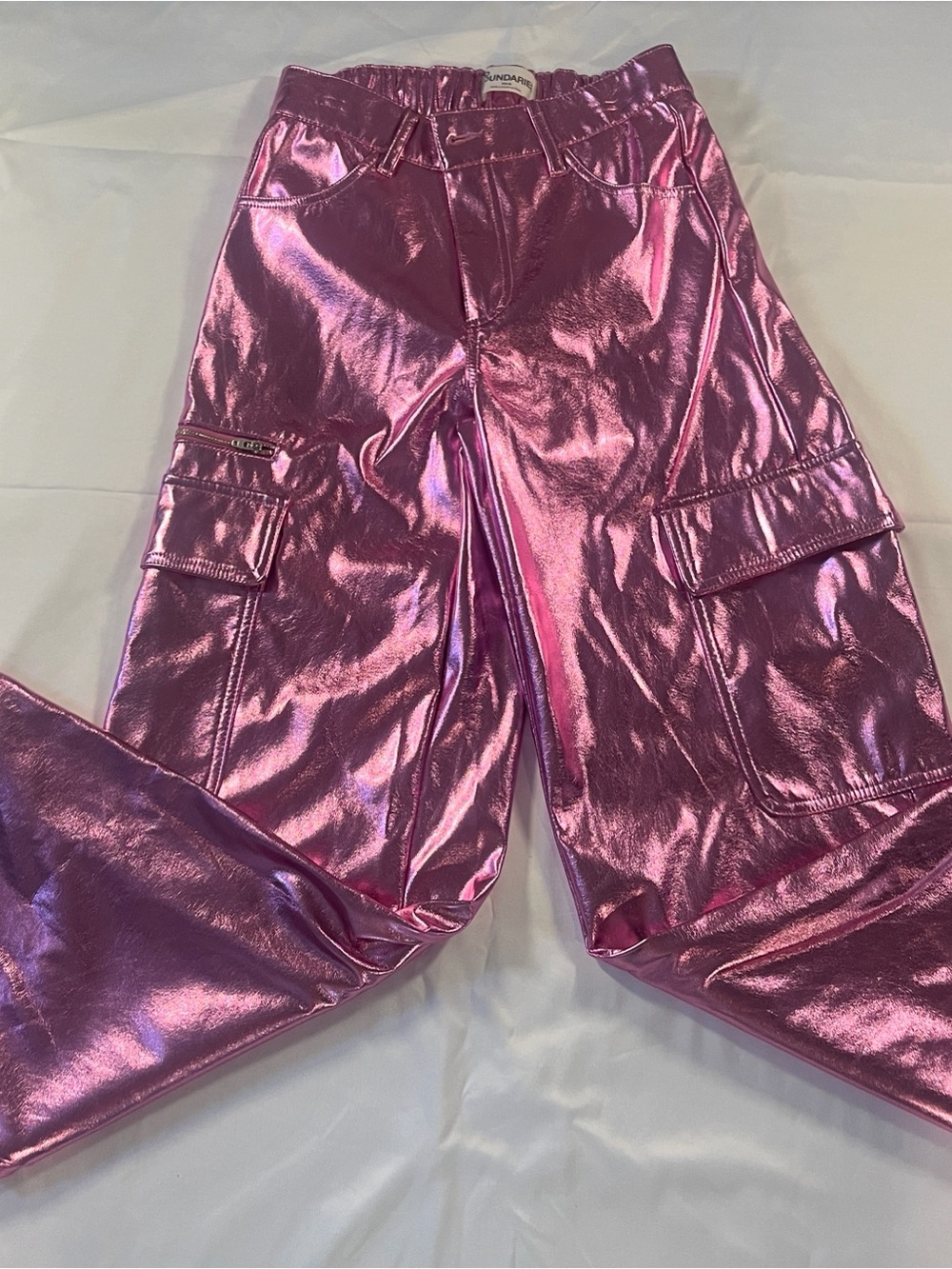 Metallic Pink Cargo Pants for Juniors - Shiny Trendy Bottoms-0049